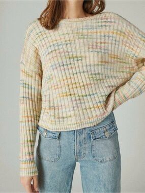 Lucky Brand cream multicolored spacedye boxy striped sweater boho cozy size M